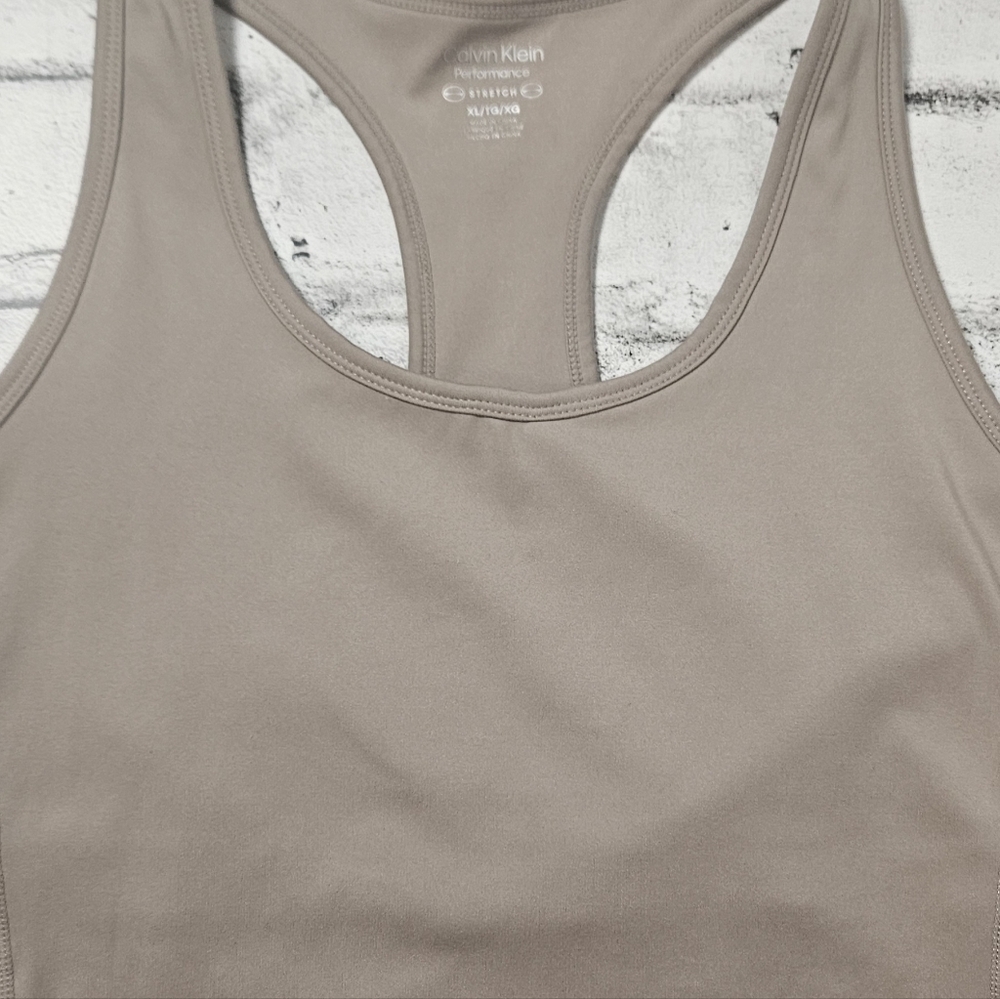 Calvin Klein Performance Built In Bra Racerback Tank Top XL Beige - Picture 5 of 8